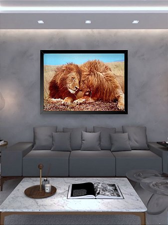 Quadro Decorativo Casal Leão Judá 60X90Cm Grande Para Sala
