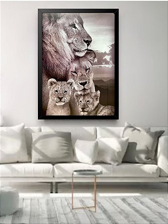 Quadro Decorativo Família Leão Judá 60X90Cm Grande Para Sala