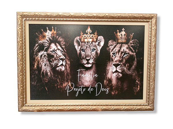 Quadro Decorativo Leão Família Deus Luxo Grande 78x108cm