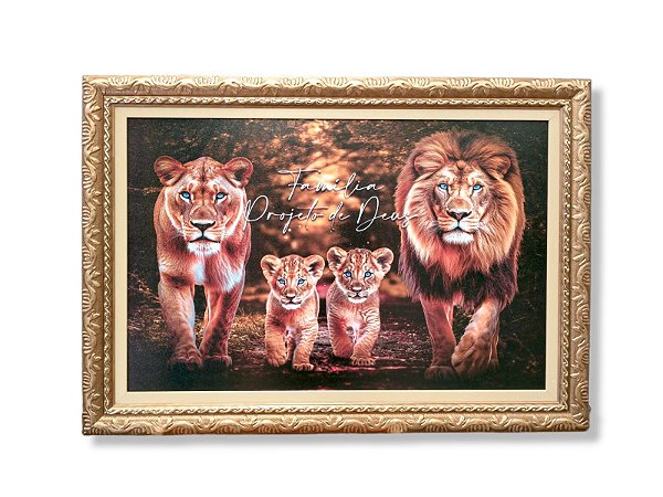 Quadro Decorativo Sala de Estar Família de Leões na Selva Frase Família  Projeto de Deus