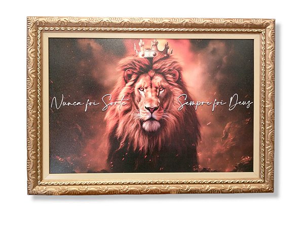 Quadro Leão Nunca Foi Sorte Sempre Foi Deus Grande 78x108cm