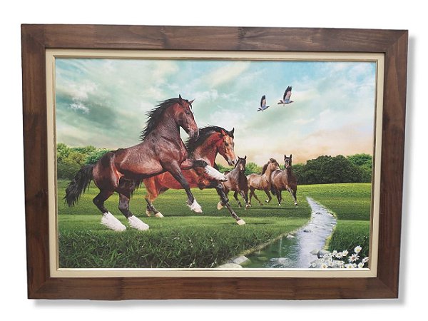 Quadro Decorativo Cavalo Correndo 78x108cm Luxo com Paspatoor