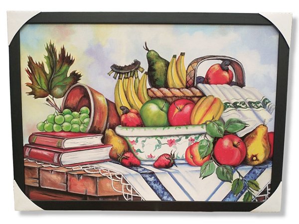 Quadro Decorativo De Parede Mesa Cheio de Frutas  53x73
