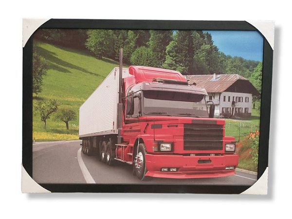 Quadro Decorativo De Parede Retrô Caminhão vermelho  53x73