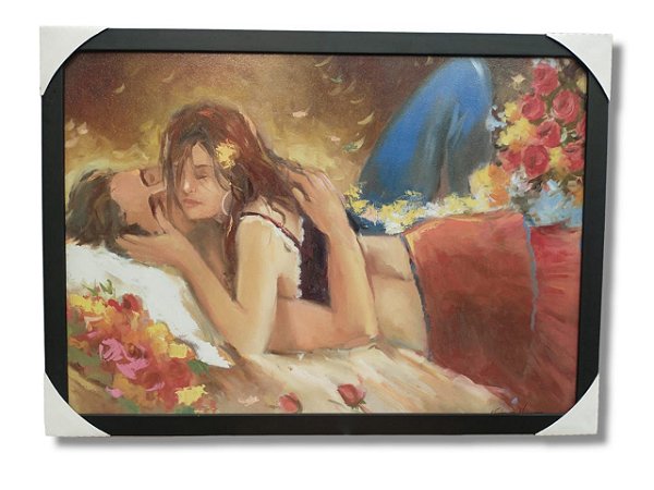 Quadro Decorativo De Parede Retrô Casal Deitado  53x73