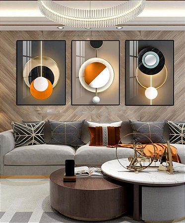 Quadros Decorativos Trio Geométrico 53x73 Caixa Alta Vidro