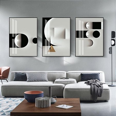 Quadros Decorativos Trio Geométrico 53x73 Caixa Alta Vidro