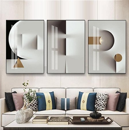 Quadros Decorativos Trio Geométrico 53x73 Caixa Alta Vidro
