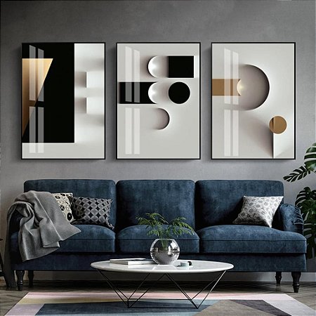 Quadros Decorativos Trio Geométrico 53x73 Caixa Alta Vidro