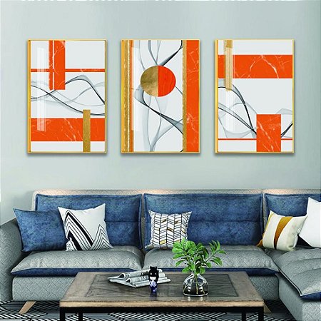 Quadros Decorativos Trio Geométrico 53x73 Caixa Alta Vidro