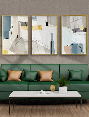 Quadros Decorativos Trio Geométrico 53x73 Caixa Alta Vidro