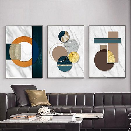 Quadros Decorativos Trio Geométrico 53x73 Caixa Alta Vidro