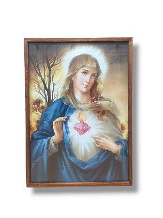 Quadro Decorativo Sagrado Coração de Maria 50x70cm Caixa Alta Marrom