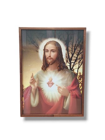 Quadro Decorativo Sagrado coração de Jesus 50x70cm Caixa Alta Marrom