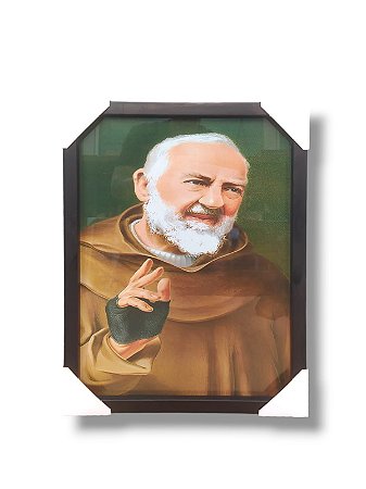Quadro Decorativo Padre Pio 35x45 Caixa Alta c/Vidro Preto