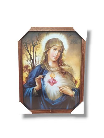 Quadro Decorativo Sagrado Coração de Maria  35x45 Caixa Alta c/Vidro Marrom