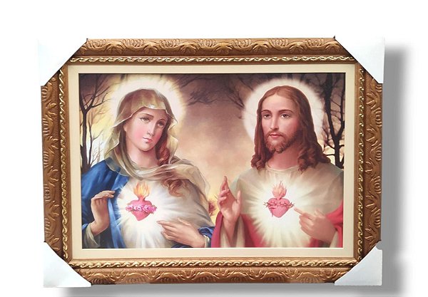 Quadro Decorativo sagrado coração de Jesus e Maria Divino 50x70 Luxo
