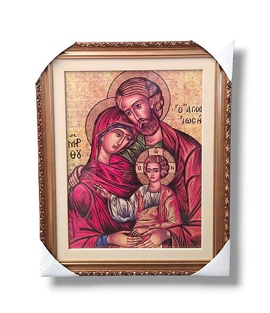 Quadro Decorativo Sagrada Família Bizantino Ícone  30x40 Luxo com Vidro