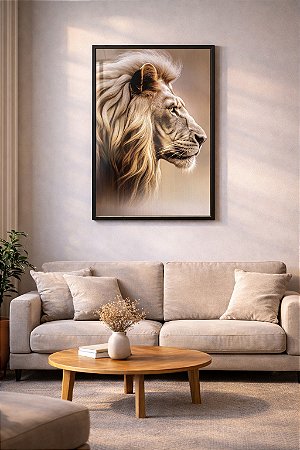 Quadro Decorativo Leão Dourado Perfil – Arte Elegante e Sofisticada para Decoração