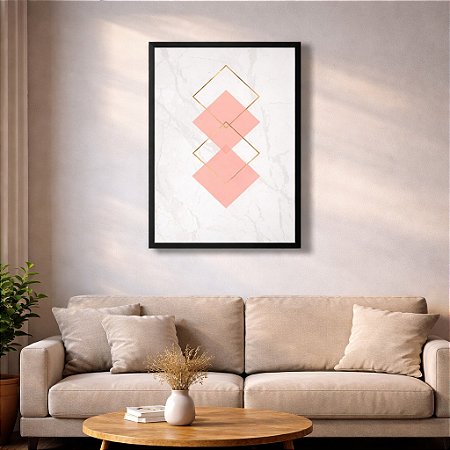 Quadro Decorativo Geométrico Rosa e Dourado – Arte Moderna Minimalista