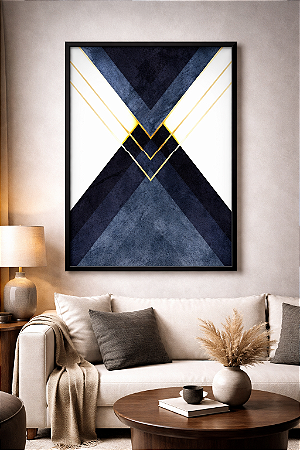 Quadro Abstrato Geométrico Azul e Dourado – Arte Moderna Sofisticada
