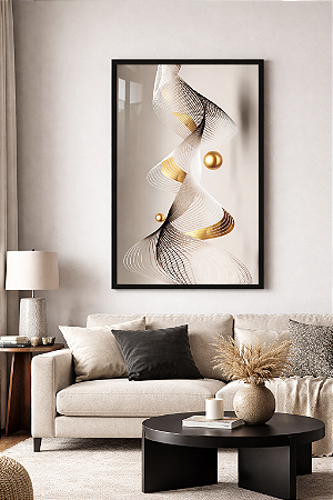 Quadro Abstrato Espiral Dourada e Preta – Arte Moderna Elegante