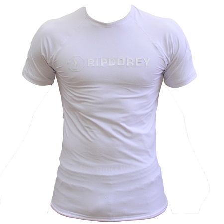 Rash Guard branca tecido poliamida com alta compressão, ajuste de pressão na cintura e proteção UV50