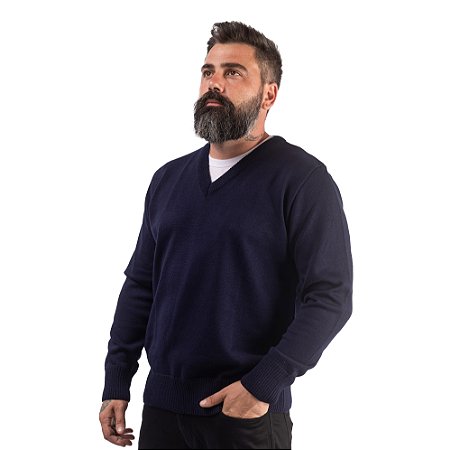 Suéter Em Lã Gola V Azul Escuro Para Personalizar Uniformes