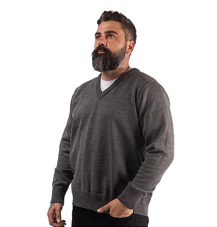 Suéter Em Lã Gola V Cinza Para Personalizar Uniformes
