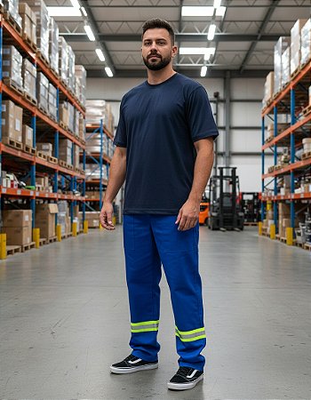 Calça Brim Uniforme Profissional EPI Com Faixa Refletiva