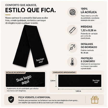 Kit 100 Cachecóis Com Bordado 1 Logo