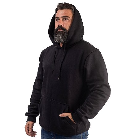 Blusa de Moletom Flanelada com Bolso Canguru
