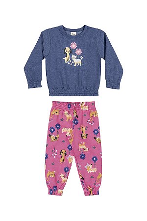 Conjunto Moletom Pets Azul e Rosa