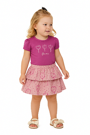 Conjunto Flowers Lilás - Saia Short