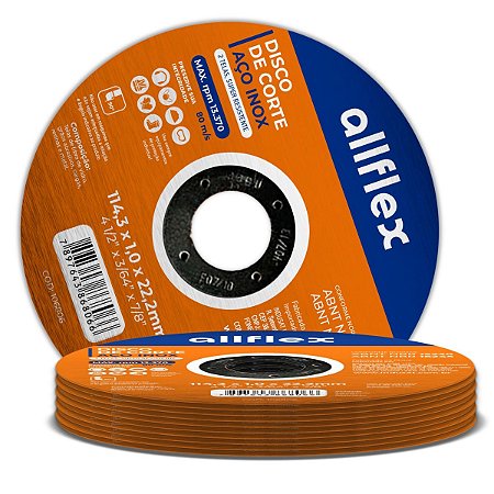 Kit 10 Discos Corte allflex 4.1/2 115x1,0x22,2 Aço/Inox