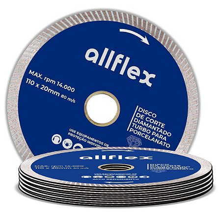 Kit 10 Discos Diamantado allflex Turbo P/Porcelanato 110MMx20MM