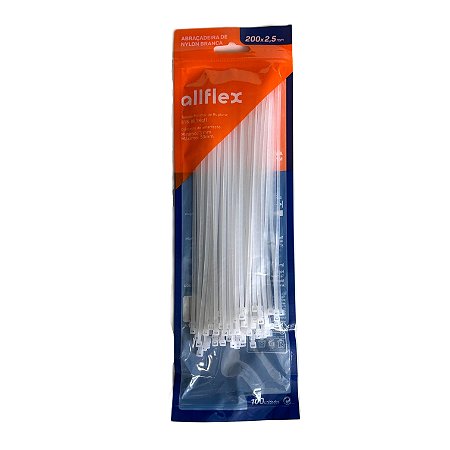 Abraçadeira Nylon Allflex 200x2,5mm Branca Pacote 100 Un