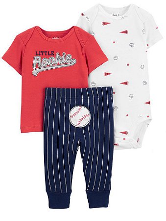 Conjunto 3 peças Body, Camiseta e Calça Baseball