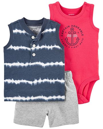 Conjunto 3 peças Body, Camiseta e Shorts Tie Dye