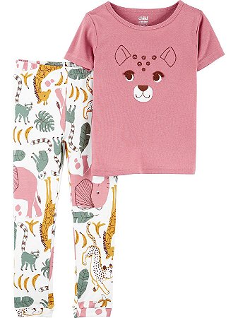 Pijama Camiseta Rosa e Calça Safari
