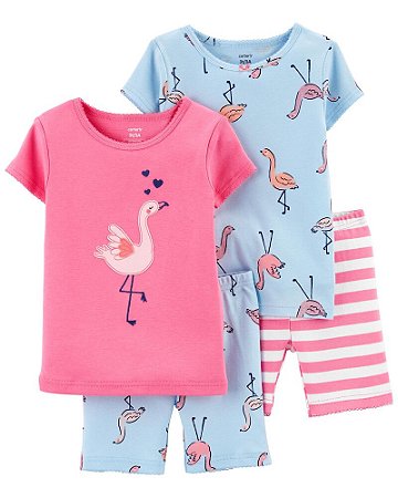 Pijama 4 peças Flamingo Pink e Azul