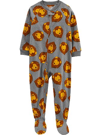 Macacão Fleece Leão de Zíper com pé
