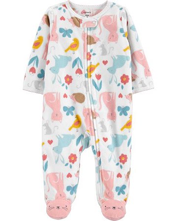 Macacão Fleece Gatinha de Zíper com Pé