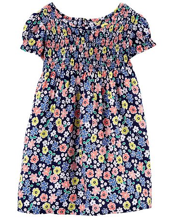 Vestido Floral Azul com Tapa-Fralda