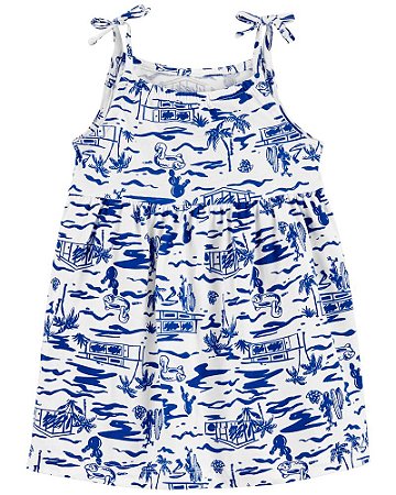 Vestido Branco Estampado com Tapa-Fralda