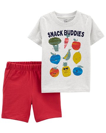 Camiseta "snack buddies" e Shorts Vermelho