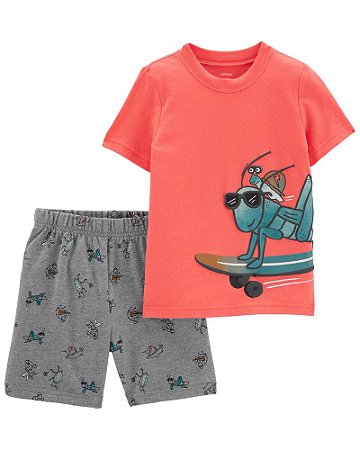 Camiseta Laranja e Shorts Insetos