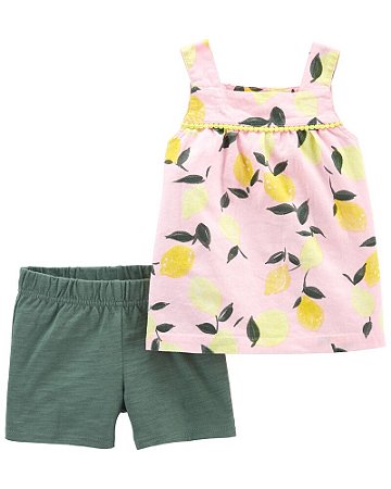 Conjunto Blusinha e Shorts Rosa com Limões