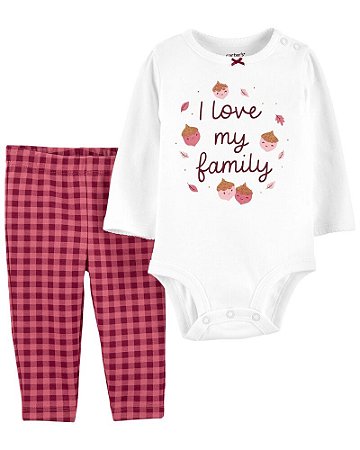 Conjunto Body Manga Longa e Calça Xadrez