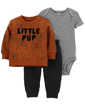 Conjunto Moletom Cachorro com Body e Calça